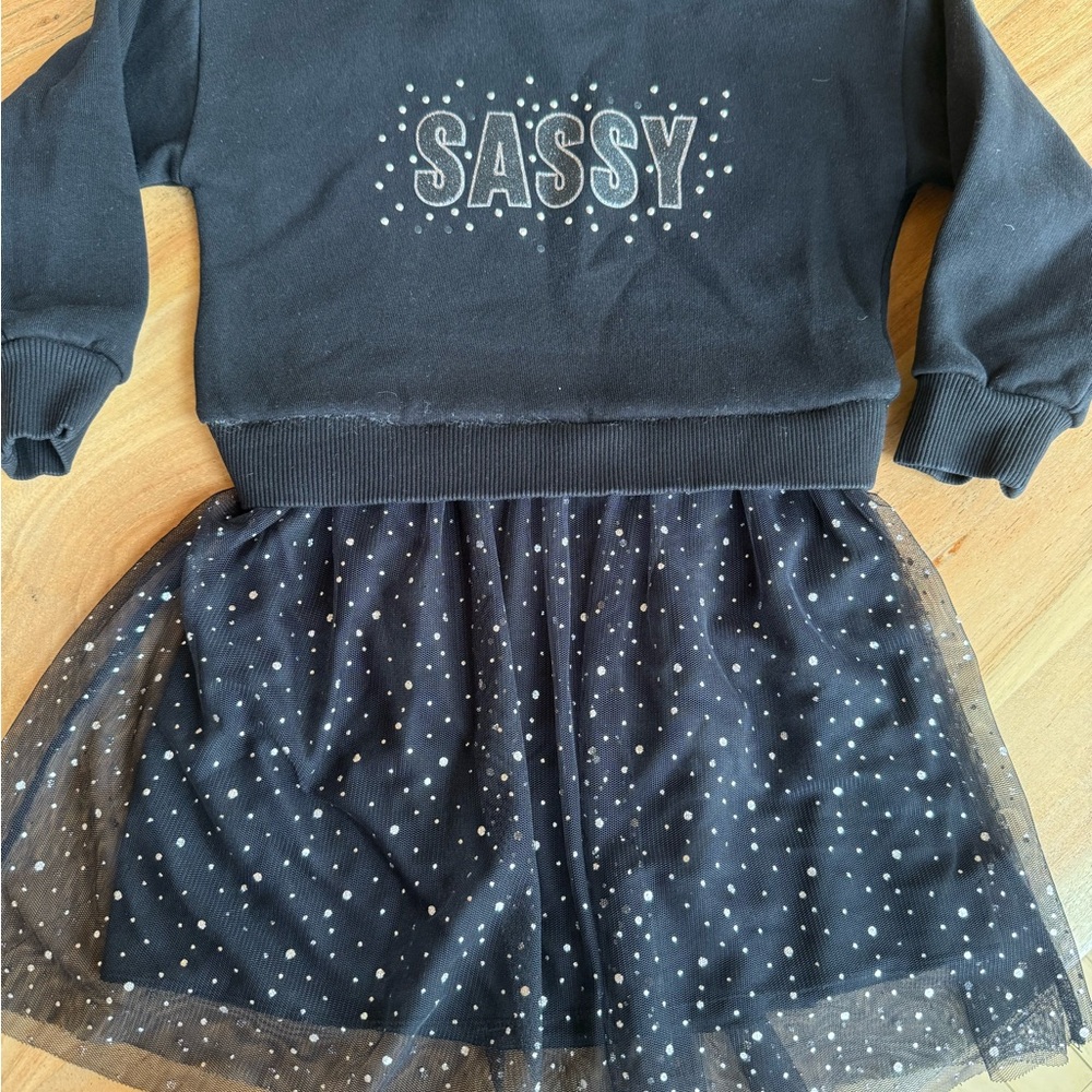 Sassy Black Dress with Polka Dot Skirt